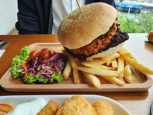 Satay tempeh burger at nomVnom Bistro - Clarke Quay in Central Singapore