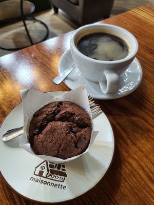 Chocolate muffin and Americano at nomVnom Bistro - Clarke Quay in Central Singapore