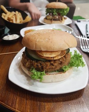 Tempeh rendang burger at nomVnom Bistro - Clarke Quay in Central Singapore