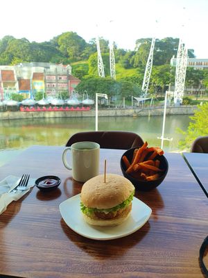 Lion burger plus sweet potato fries at nomVnom Bistro - Clarke Quay in Central Singapore