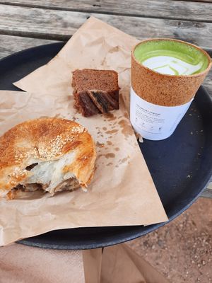 Vegan creamy mushroom pie, banana bread and match at CERES Market in Brunswick East