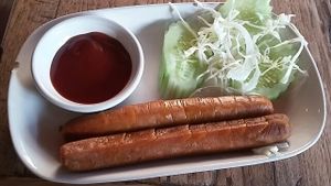 vegan sausages at La Carotte Qui Rit in Koh Tao