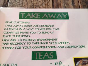 awesome take-out policy! at La Carotte Qui Rit in Koh Tao