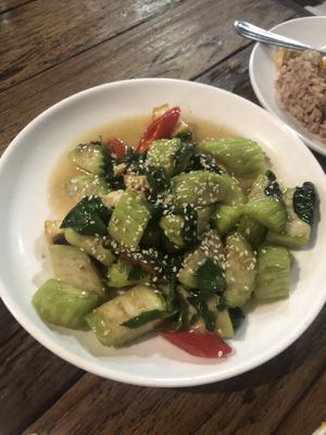 Stir fried (green) eggplant with shiitake mushrooms at La Carotte Qui Rit in Koh Tao