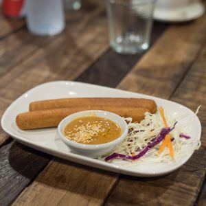 Vegan Sausage with Peanut Sauce at La Carotte Qui Rit in Koh Tao