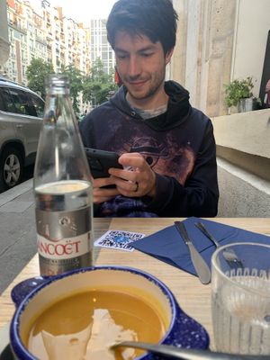 Vegan soup walnut base  at Mad'eo in Paris