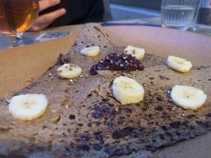 Sweet chocolate strawberry marmalade banana crepe. Owner was very helpful and knew how to accommodate vegan diet   at Mad'eo in Paris