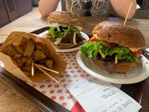 USA burger, near, kebab in burger bun, far   at Veg & Veg in Florence