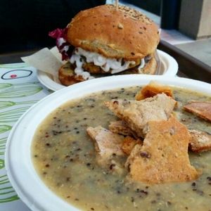 Quinoa and veggie soup, and vegan burger at Veg & Veg in Florence