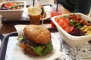 Vegan burger, juice and salad  at Veg & Veg in Florence