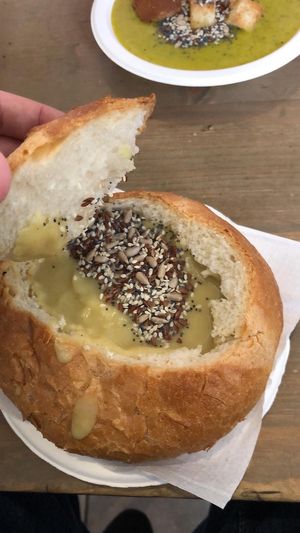 Bean soup in bread bowl at Veg & Veg in Florence