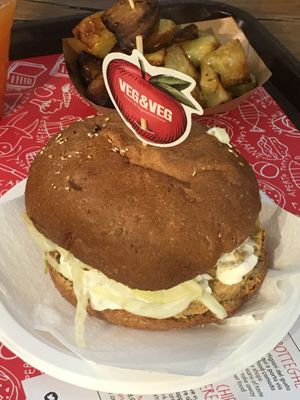 New Casablanca Burger and roast potatoes  at Veg & Veg in Florence