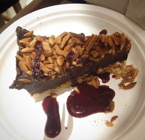 Chocolate cake with red fruits coulis at Veg & Veg in Florence