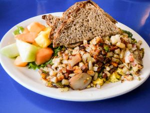 vegetarian hash as vegan at Monty's Blue Plate Diner in Madison