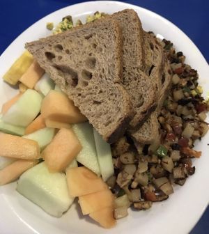 Flavorless vegan hash and dry toast - sad   at Monty's Blue Plate Diner in Madison