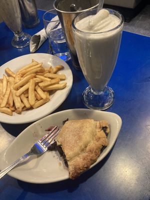 Fries vanilla shake and pie all vegan !!  at Monty's Blue Plate Diner in Madison