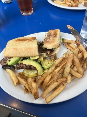 HEATHEN VEGAN SHOPLIFTER'S DELIGHT
Portobellos, fried tempeh, red onions, avocado, and lemon tahini dressing on a baguette  at Monty's Blue Plate Diner in Madison