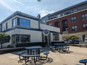 Outside the restaurant at Monty's Blue Plate Diner in Madison