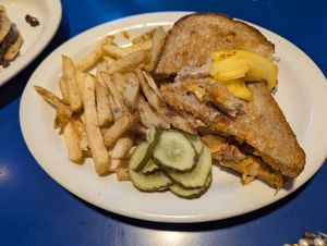 The Sheldon (not sure why a piece of vegan cheese is just on top of the sandwich) - EXTREMELY MESSY sandwich, btw. at Monty's Blue Plate Diner in Madison