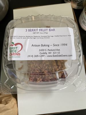 3 berry fruit bar  at Mother Fool's Coffeehouse in Madison