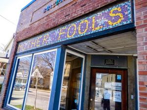 outside at Mother Fool's Coffeehouse in Madison