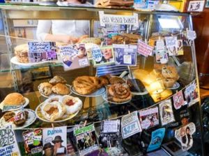 100% vegan bakery case at Mother Fool's Coffeehouse in Madison