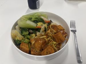 Tofu Satay and Mixed Vegetables   at Vegie Hut in Box Hill