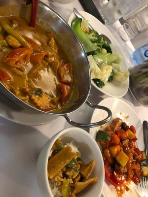 Curry soy chicken, mixed Chinese vegetables & sweet and sour fish! at Vegie Hut in Box Hill