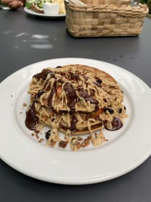 Gluten free vegan pancakes! So good at Soya Nutribar in San Salvador