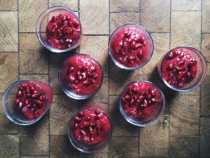 raw raspberry-chia mousse. always slightly different dishes snd desserts during the brunch  at Barkett in Berlin
