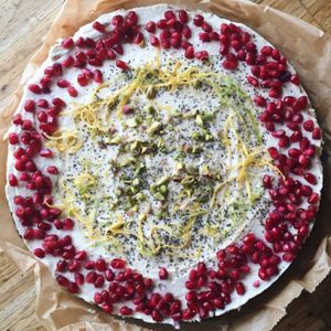 lemon+vanilla raw cake. sugar-free and gluten-free. raw cakes are always available through the week. at Barkett in Berlin