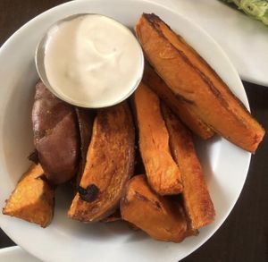 Sweet Potato Wedges with Cashew Cheese at Veganized in New Brunswick