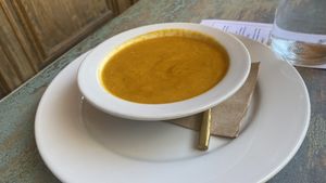 Daily soup, sweet potato with something  at Veganized in New Brunswick