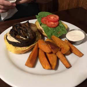 Deluxe Burger and Sweet Potato Wedges at Veganized in New Brunswick