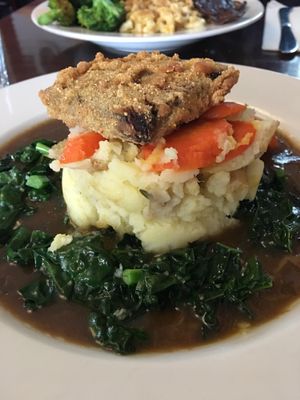 crusted tempeh, roasted carrots, truffle mash potatoes, sauteed kale, maitake mushroom gravy, GF at Veganized in New Brunswick