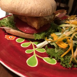 Tempeh burger. at Hiruneko Shokudou in Itoshima