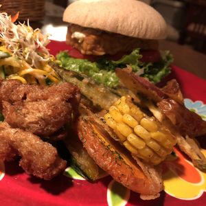 Fried “chicken” and veggies~ at Hiruneko Shokudou in Itoshima