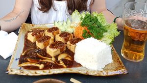 dish with tofu and spicy mushroom-sauce at Markt 28 in Kaiserslautern