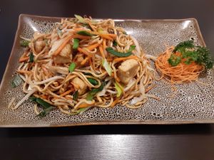 Fried noodles with tofu and mushrooms at Markt 28 in Kaiserslautern