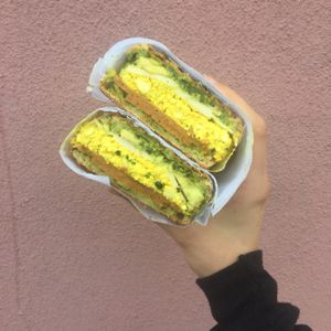 breakfast panini! at Haymaker's Corner Store in Brooklyn