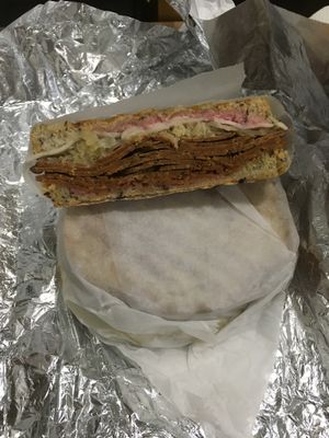 hot pastrami from deli land! at Haymaker's Corner Store in Brooklyn