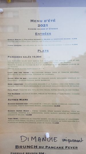 Menu at Pancake Fever in Caen