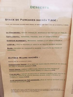 Menu 2024 at Pancake Fever in Caen