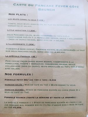 Menu 2024 at Pancake Fever in Caen