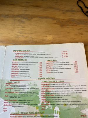 Menu at India Town in Mexico City