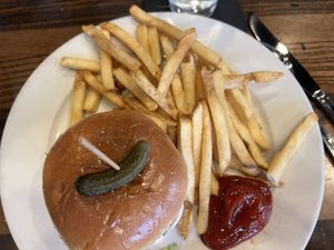 Crispy vegan “chicken” sandwich and fries at Busboys and Poets - Monroe St in Washington