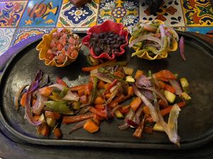 Veggie fajitas without cheese. Not listed on the menu.  at Jazmin in San Jose Del Cabo