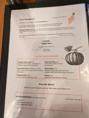 Speisekarte at Vistro in Hamburg