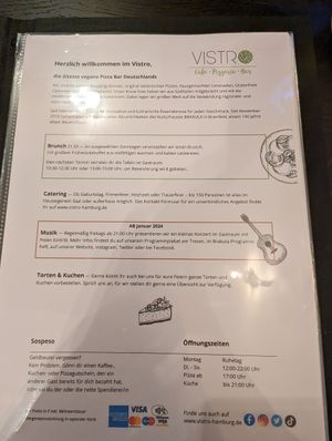 Speisekarte at Vistro in Hamburg
