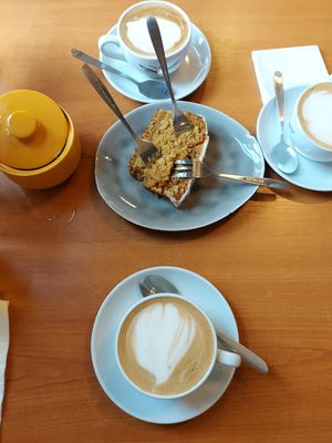 Carrot cake and cappuchino at Vistro in Hamburg